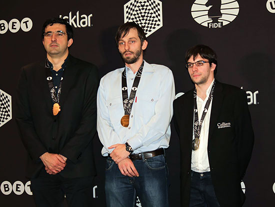 From top left clockwise, World's #1 rated, Magnus Carlsen, Vladimir Kramnik  (#3), Levon Aronian (#2), Alexander Grischuk (#1…