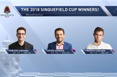 Карлсен, Каруана и Аронян разделили победу на Кубке Синкфилда